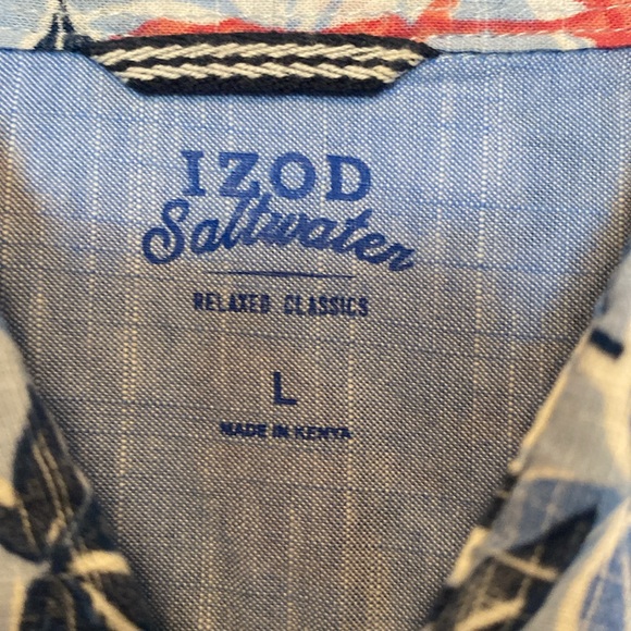 IZOD Saltwater Short Sleeve Shirt Button Up Relaxed Fit Blue Pink Flamingos - Picture 4 of 6